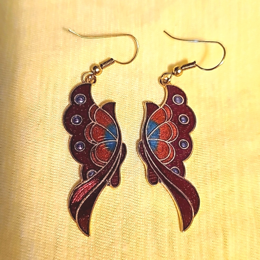 Vintage Stefano Cloisonné Butterfly Earrings